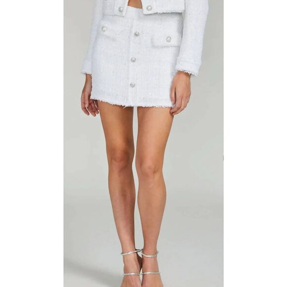 GENERATION LOVE WOMEN'S SAMMY WHITE SEQUIN TWEED MINI SKIRT WHITE SZ 6‎ NWT - Picture 1 of 4